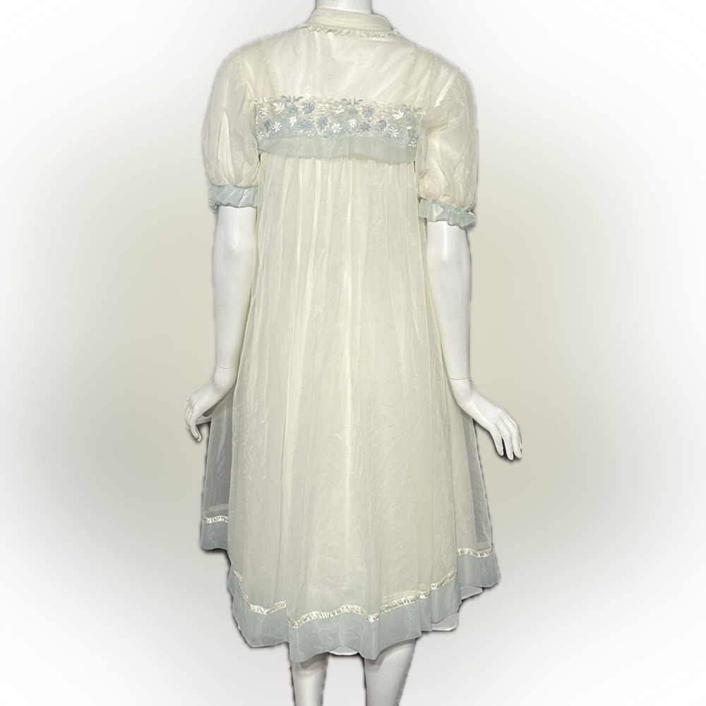 GOTHAM GOLD STRIPE Vintage Nightgown Robe Set Chiffon & Nylon White & Blue 32/S - Picture 10 of 16